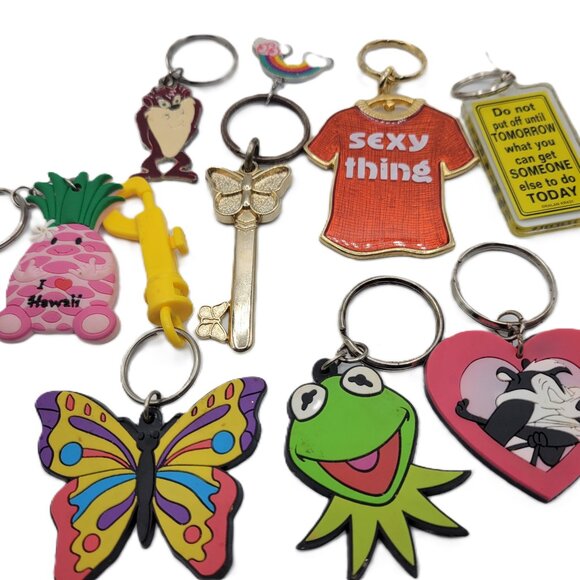 8 Funny Cartoon Key Chains  Metal & Vinyl Bright Colors Collectible - Picture 1 of 15